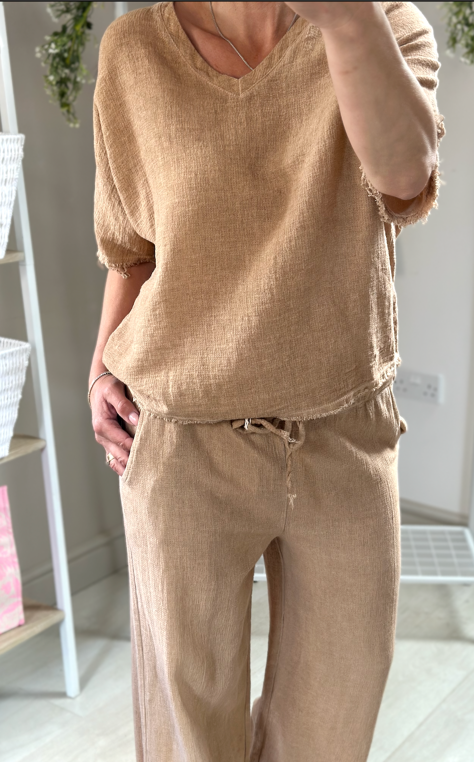 Made in Italy Tan Washed Line Trouser