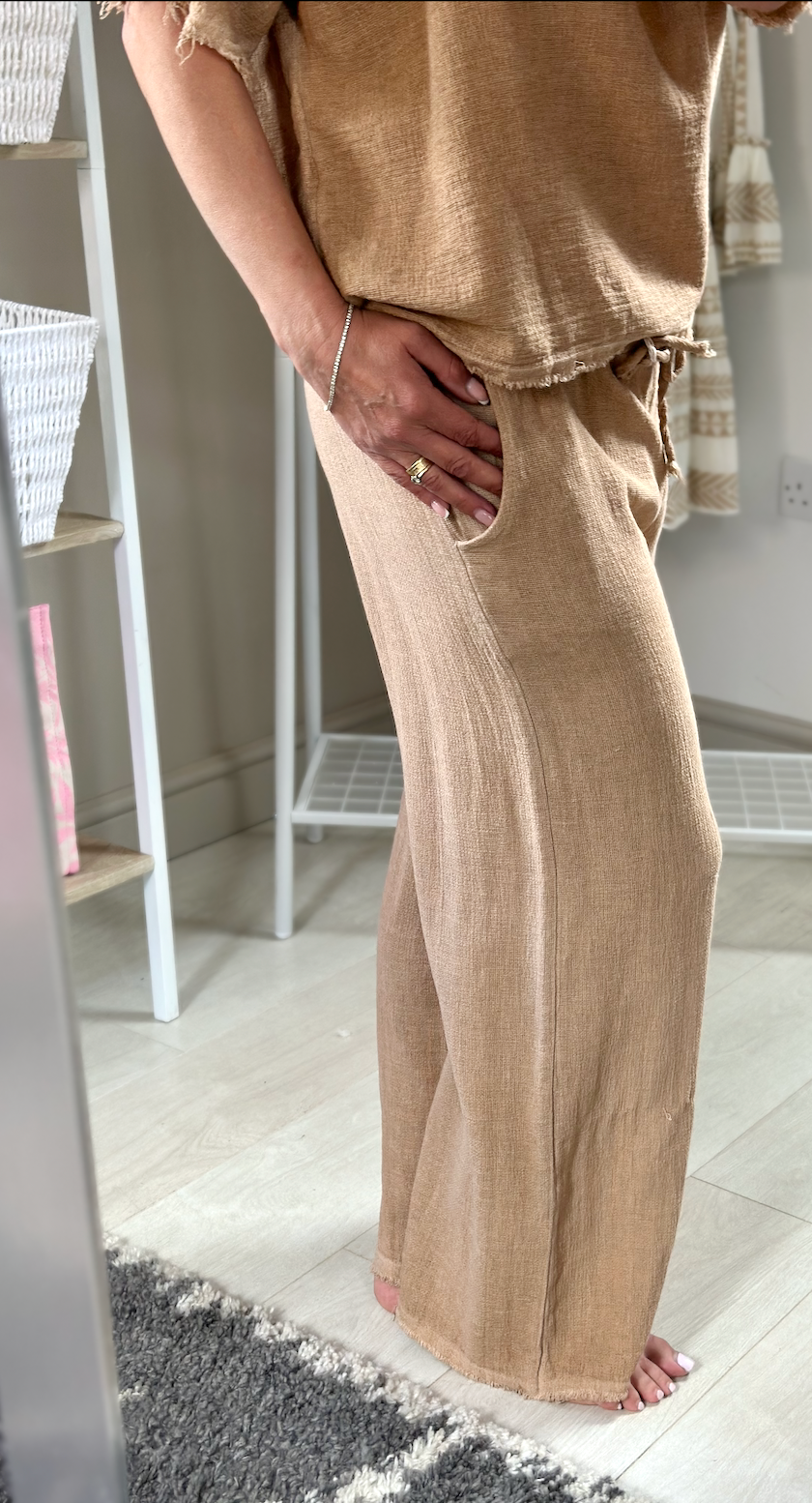 Made in Italy Tan Washed Line Trouser