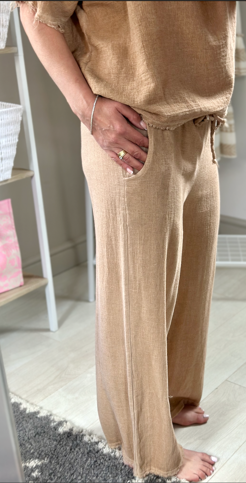 Made in Italy Tan Washed Line Trouser