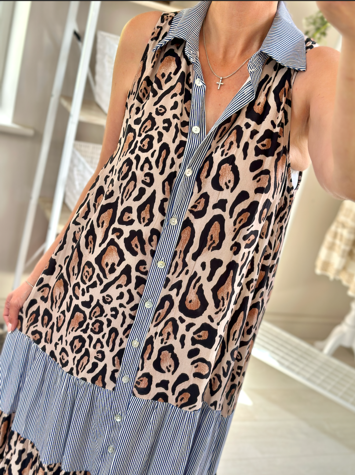 Made in Italy Long Leopard Print Shirt Dress
