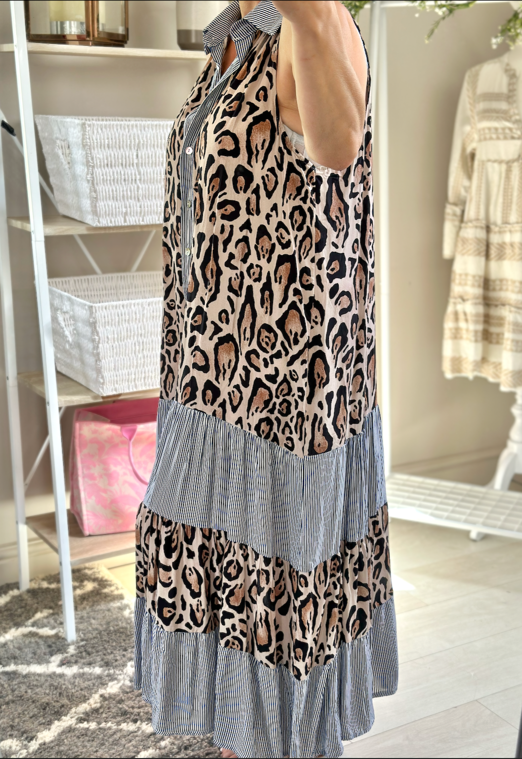 Made in Italy Long Leopard Print Shirt Dress