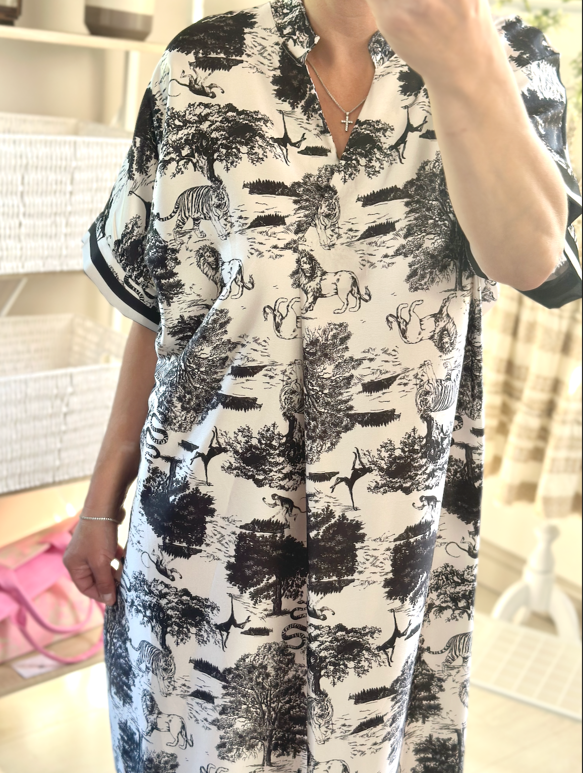 Made in Italy Black and White Woodland Print Long Dress
