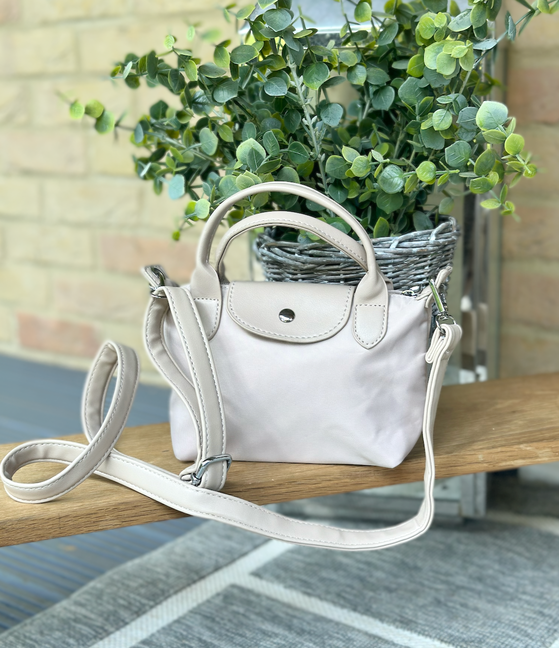 Nylon Beige Mini Phone Crossbody