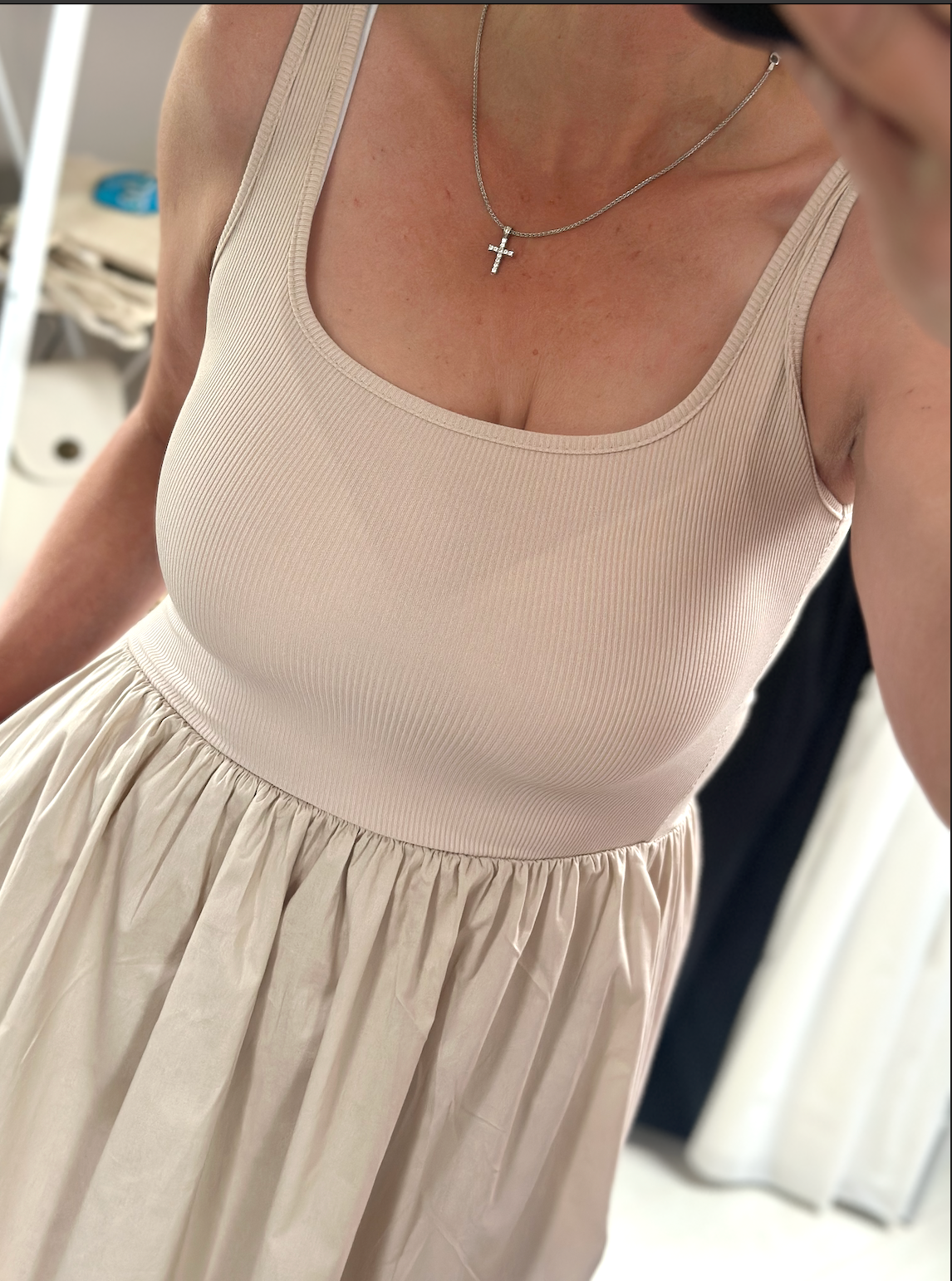 Made in Italy Beige Square Neck Sleeveless Pocket Dress