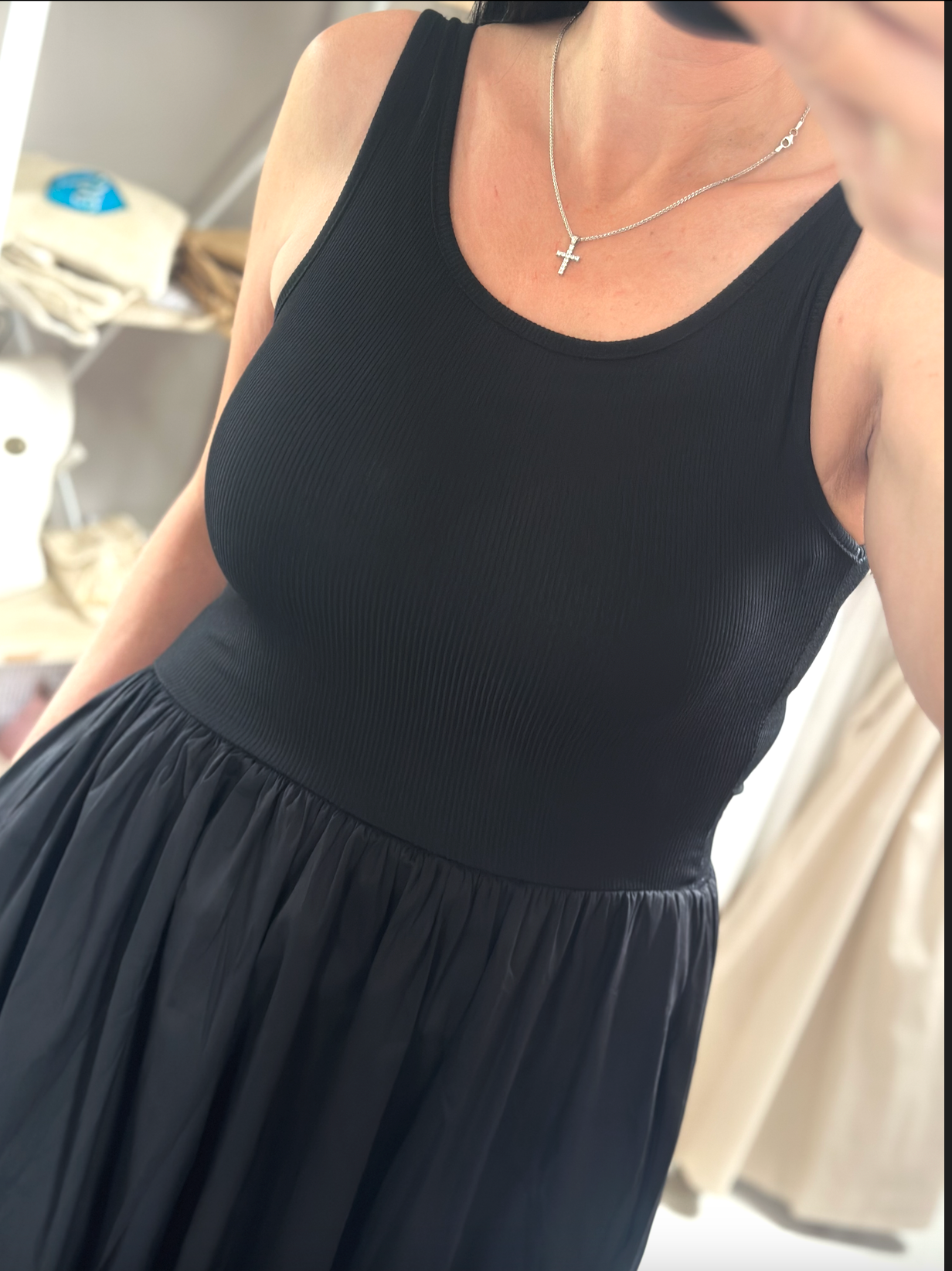 Made in Italy Black Square Neck Sleeveless Pocket Dress