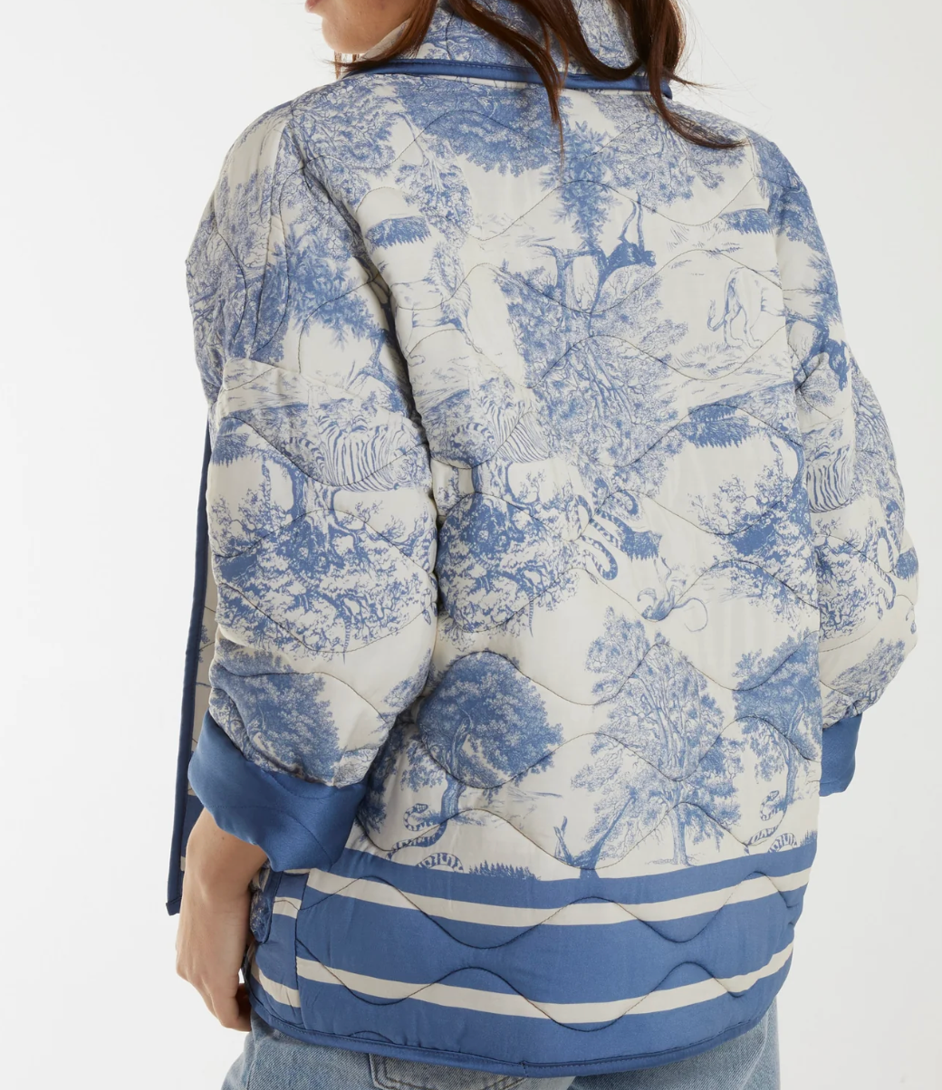 Made in Italy Light Blue Toile Du Jouy Quilted Jacket