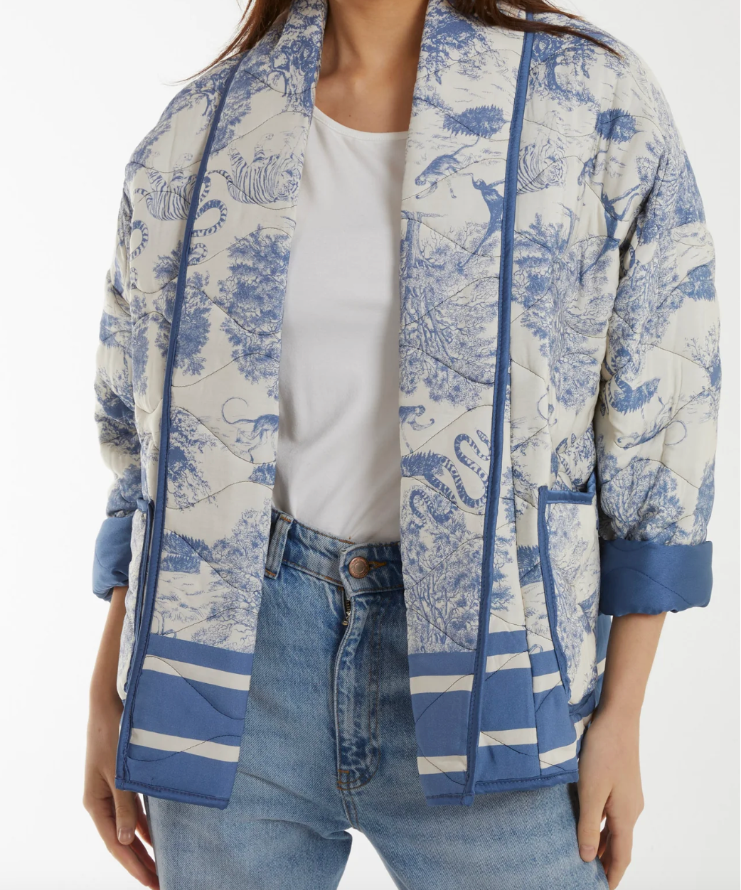 Made in Italy Light Blue Toile Du Jouy Quilted Jacket