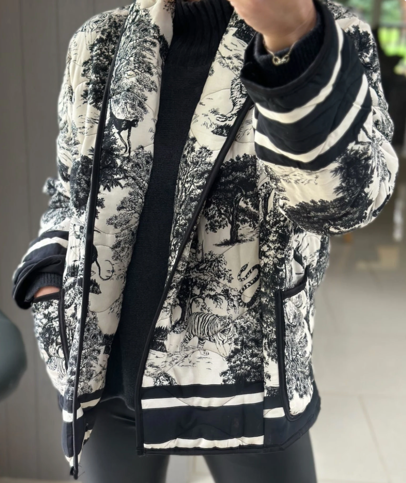 Made in Italy Black and White Toile Du Jouy Quilted Jacket