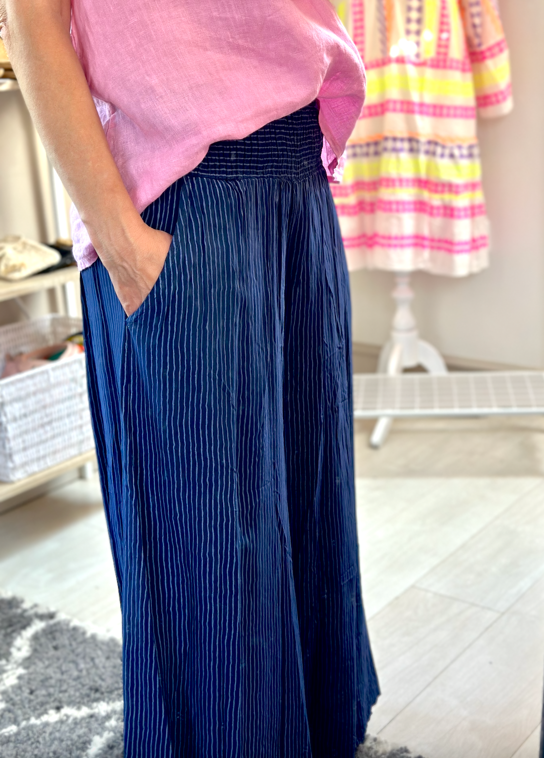 Made in Italy Navy Pinstripe Wide Leg Trouser