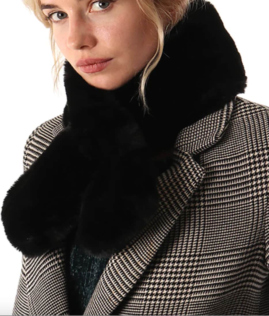 Black Short Tuck Through Faux Fur, Scarf, Faux Fur Collar