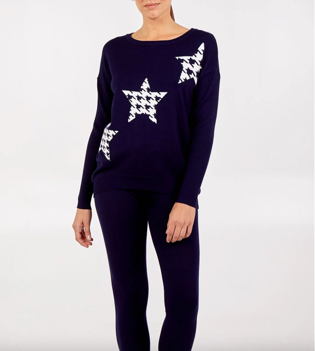 Made in Italy Hounds Tooth Star Jumper & Jogger Set Grey and Blue