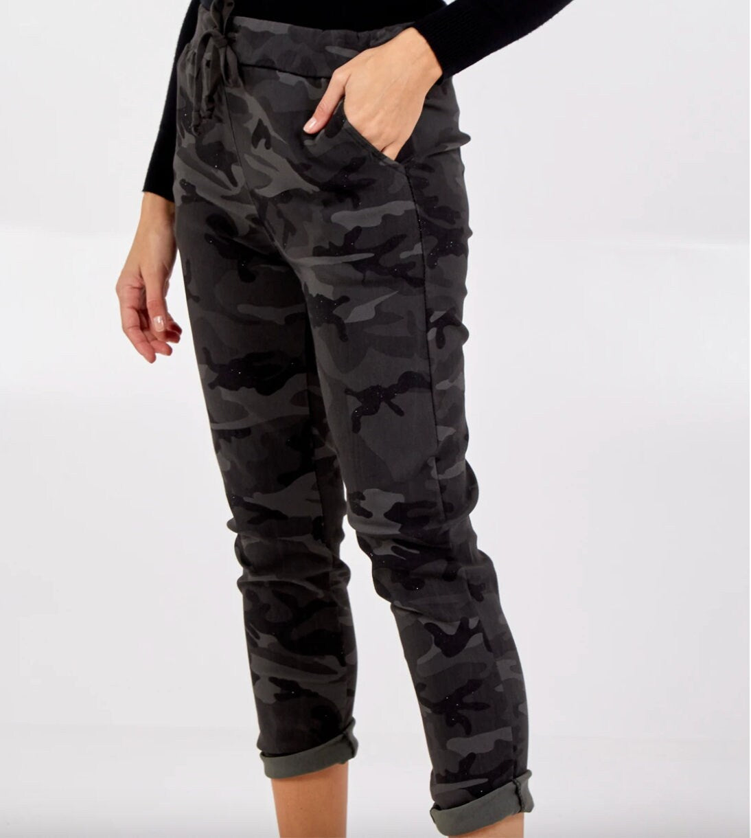 Made in Italy Black Magic Sparkly Camouflage Joggers Slate
