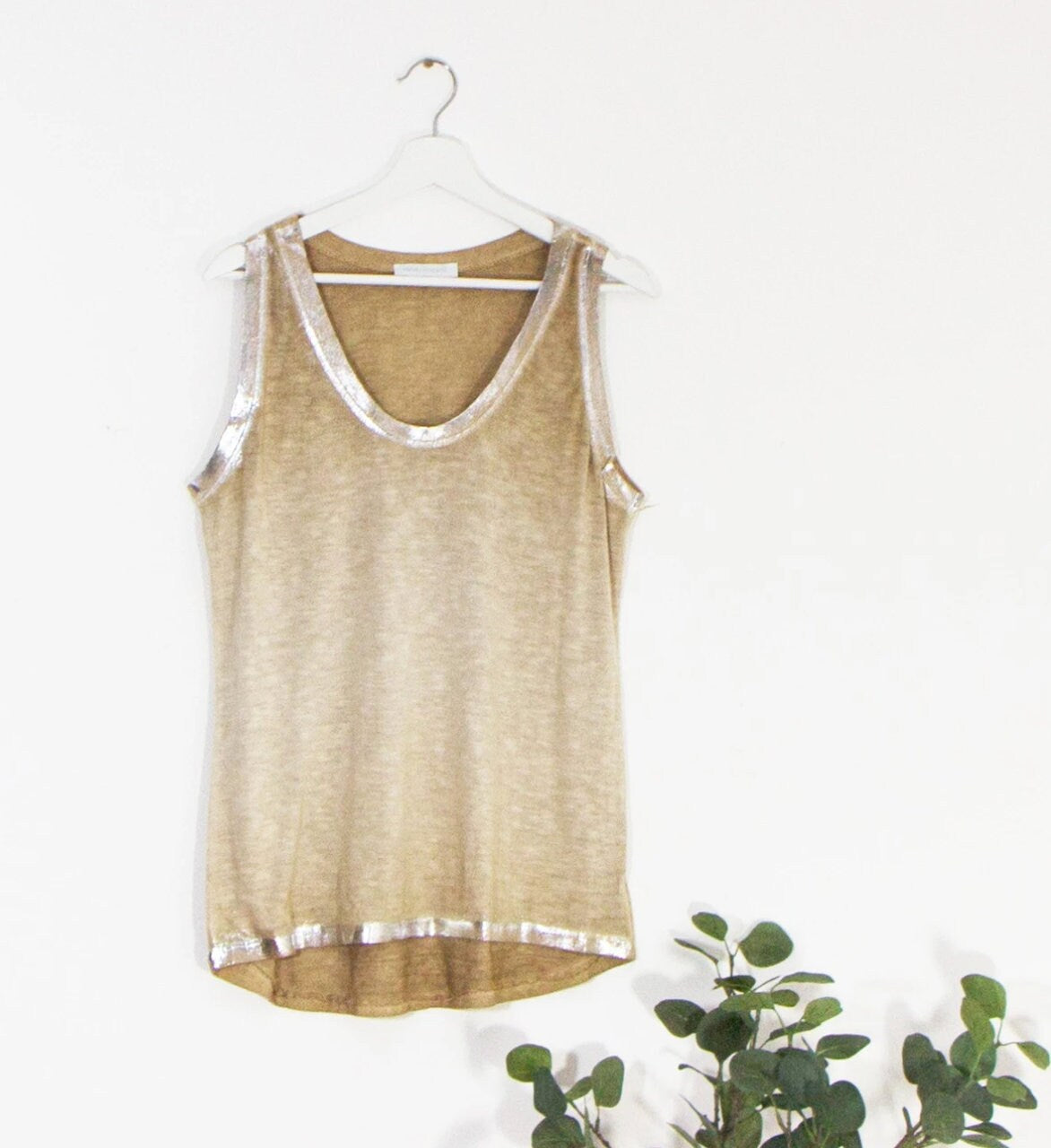 Made in Italy Silver Hot Print Edge Vintage Wash Vest Top