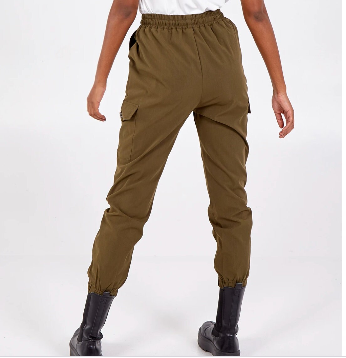 Made in Italy Khaki Cargo Cuffed Jogger With Side Pockets