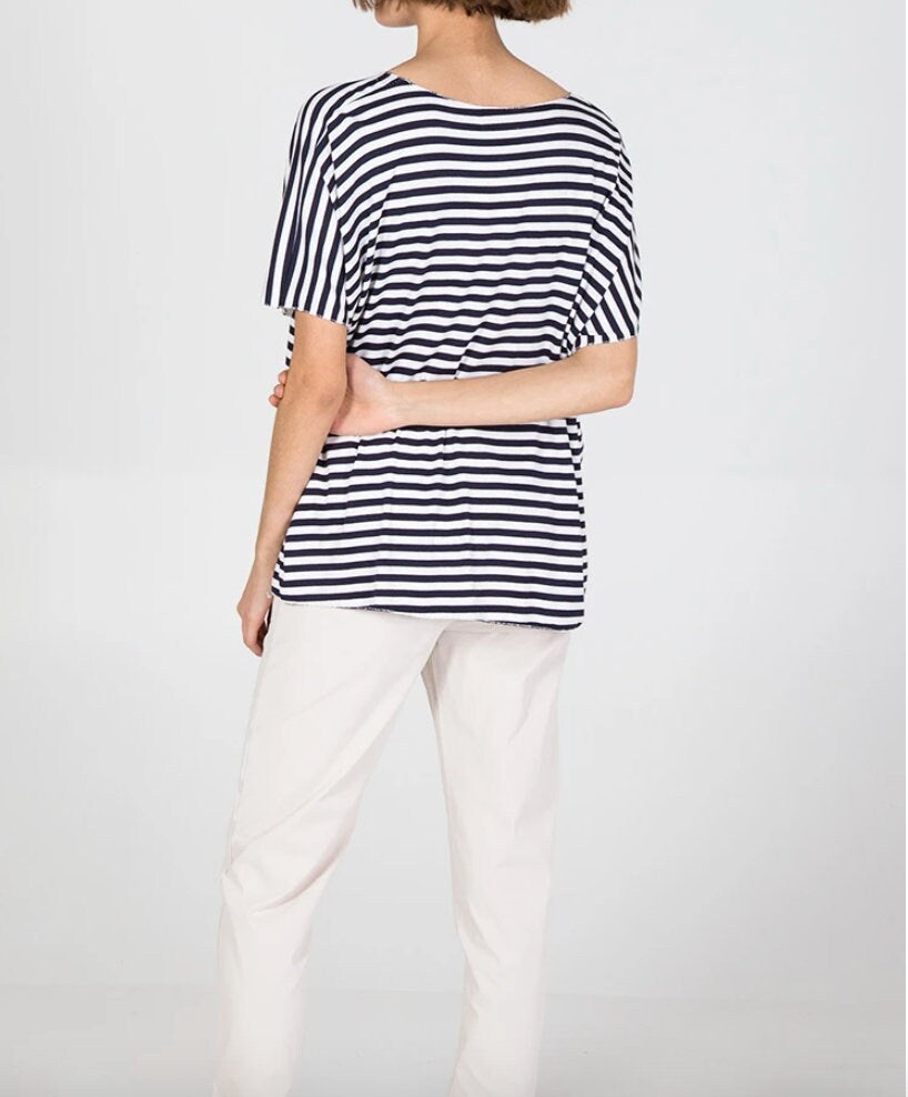 Made in Italy Navy and White V-Neck Stripe T-Shirt