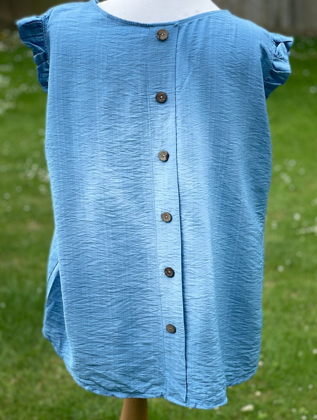 Made in Italy Blue Frill Button Back Shirt Blue