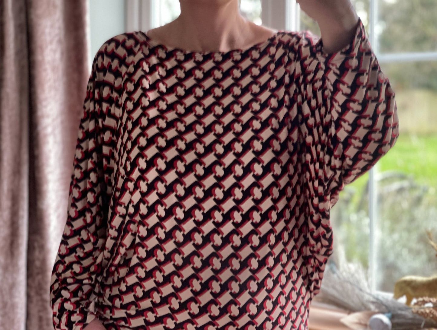 Made in Italy Red Beige and Black Ultimate Batwing LoungeWear