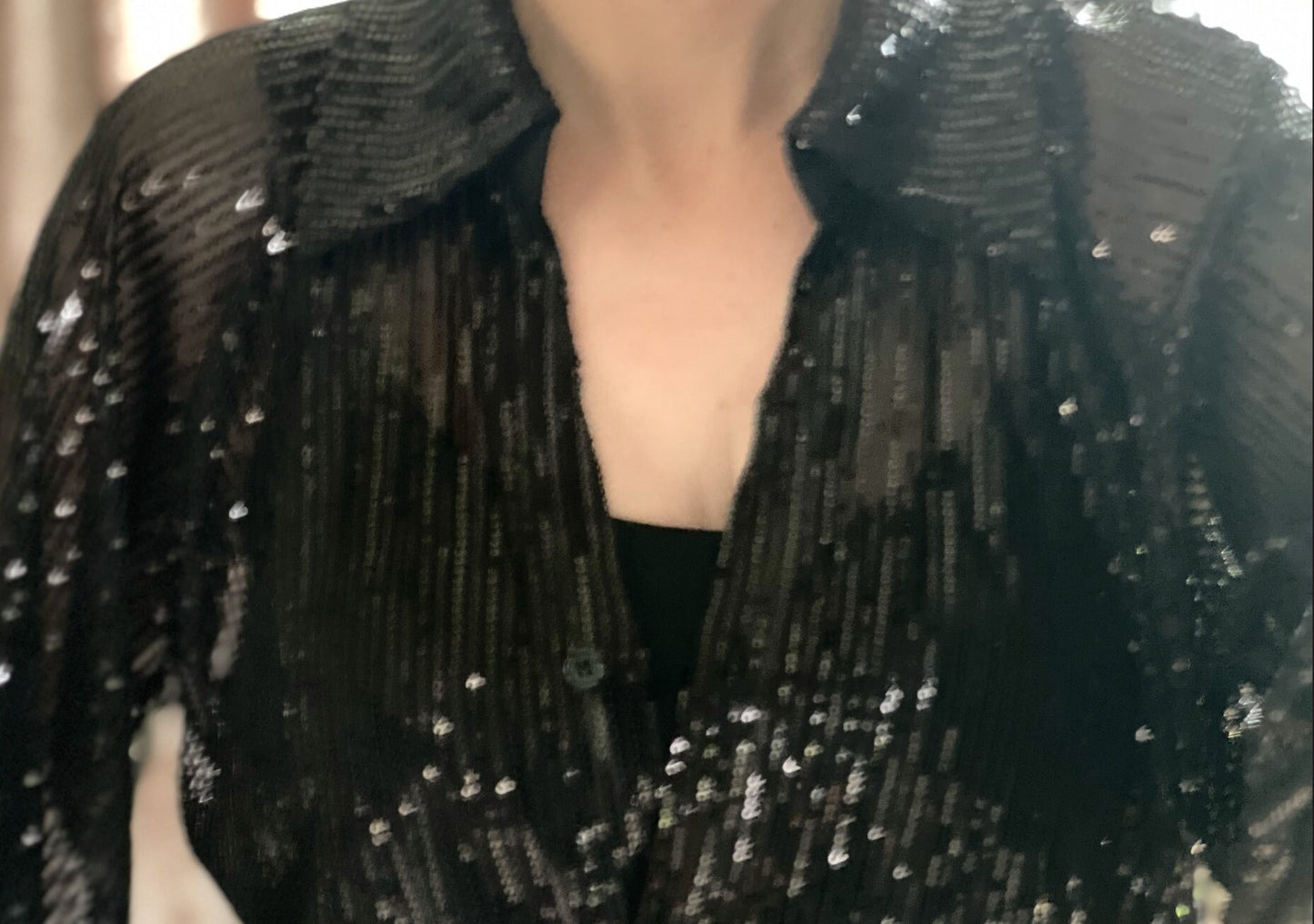 Miss Sugar Black Metallic Sparkle Button Through Blouse