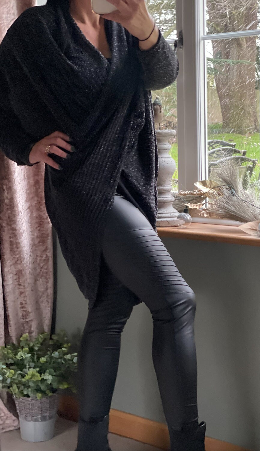 Made in Italy Drape Asymmetric Glitter Top