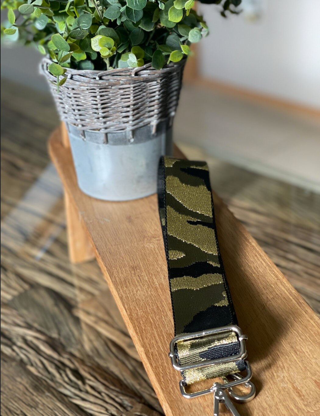 Khaki and Gold Camo Handbag Straps, Detachable Bag Strap, Crossbody Long Strap, Clip On Bag Strap
