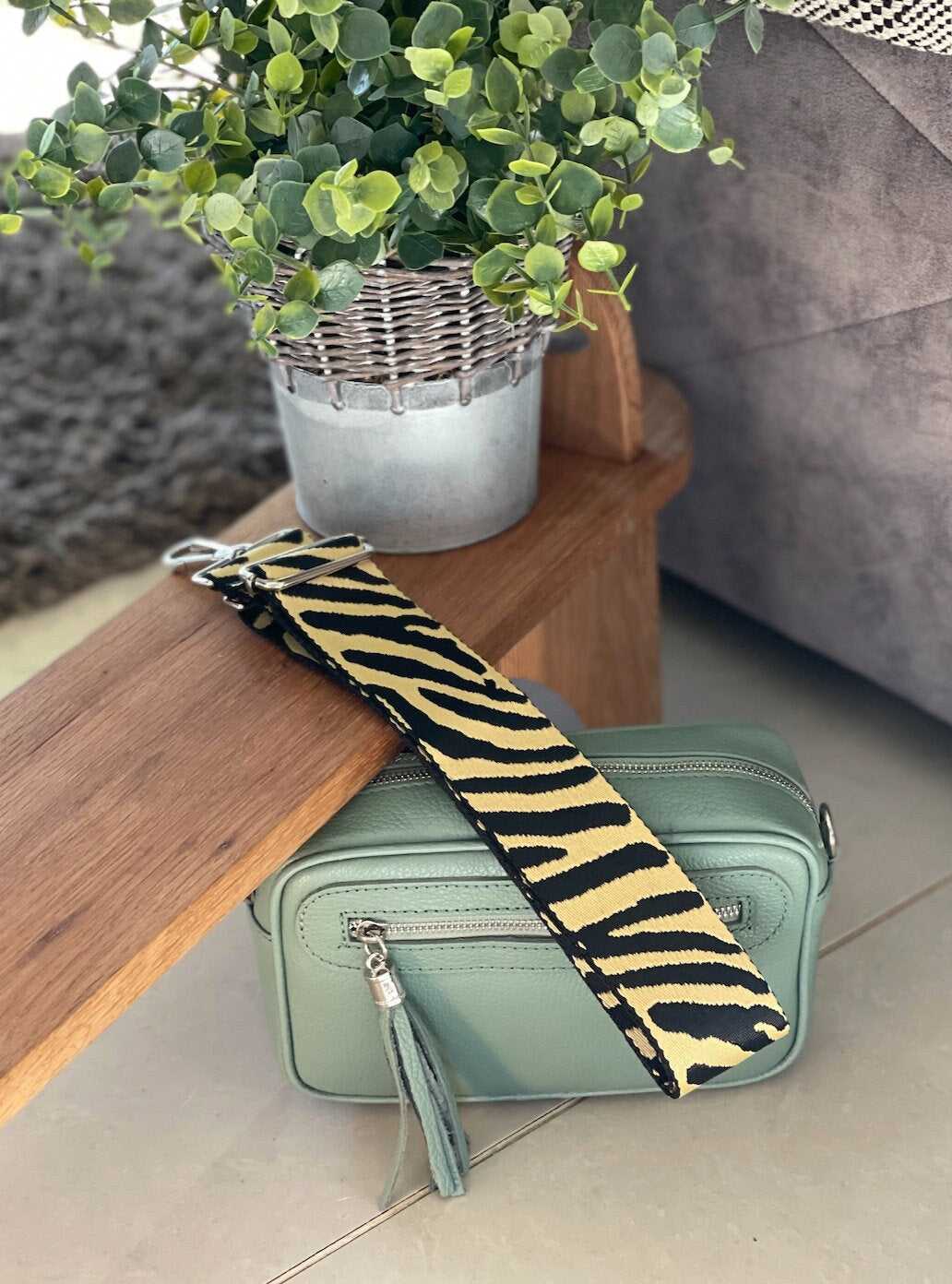 Yellow Zebra Print Handbag Straps, Detachable Bag Strap, Crossbody Long Strap, Clip On Bag Strap