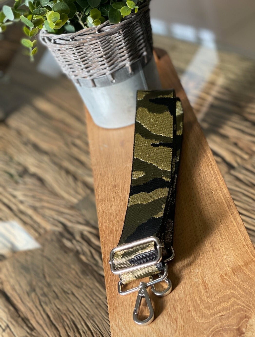 Khaki and Gold Camo Handbag Straps, Detachable Bag Strap, Crossbody Long Strap, Clip On Bag Strap