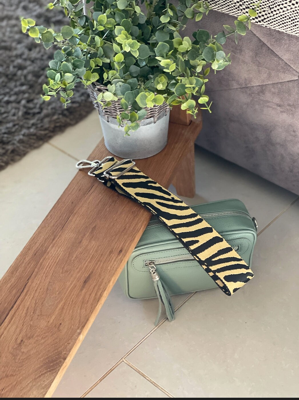 Yellow Zebra Print Handbag Straps, Detachable Bag Strap, Crossbody Long Strap, Clip On Bag Strap