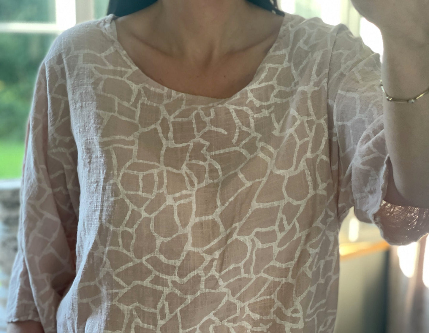 Made in Italy Dusky Pink and White Pattern Linen Top