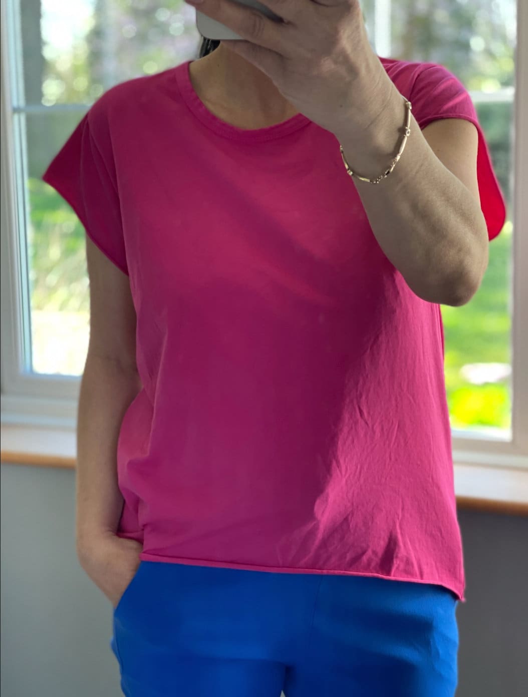 Made in Italy Hot Pink Cap Sleeve High Low Rolled Edge Top