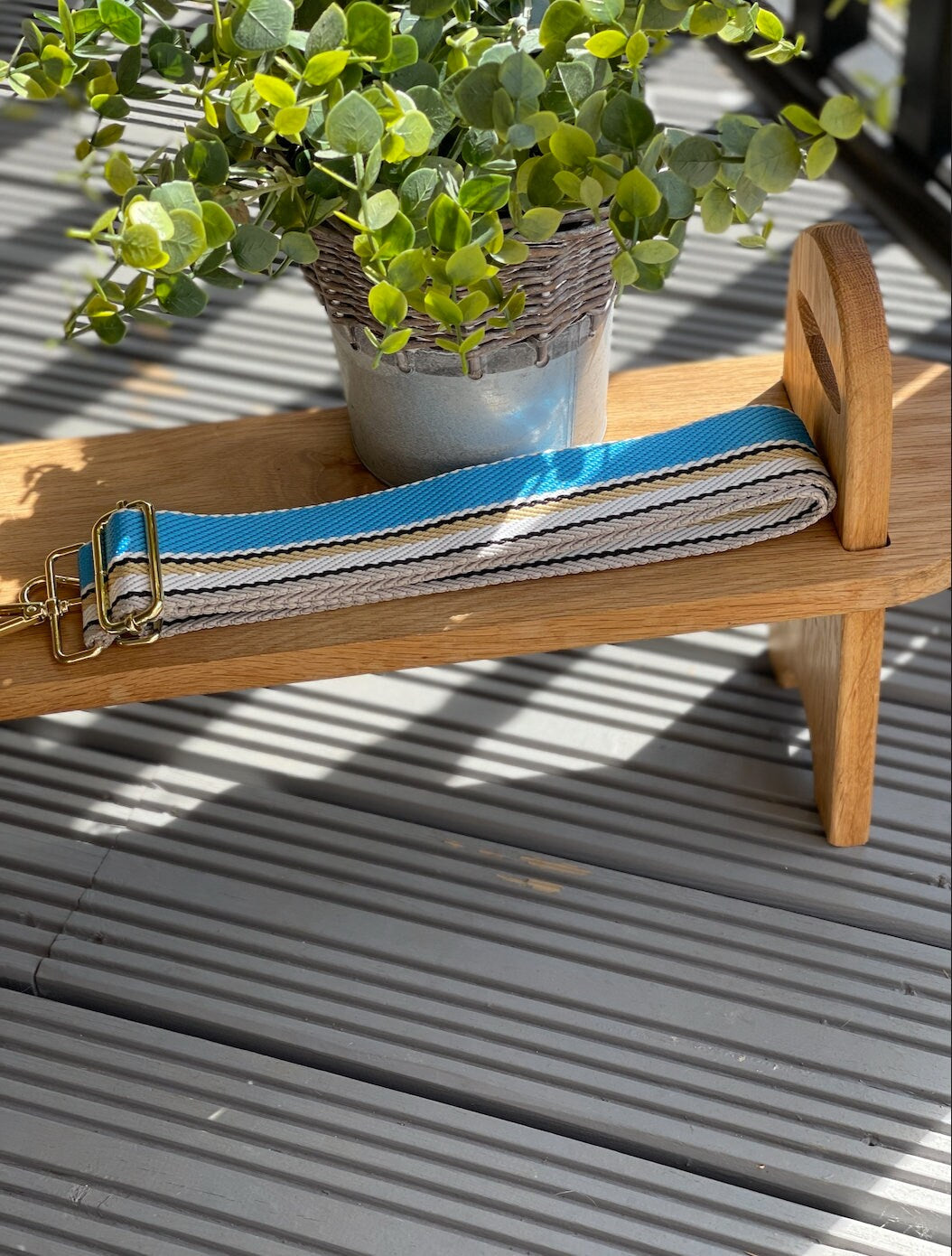 Blue and White Stripe Handbag Straps, Detachable Bag Strap, Crossbody Long Strap, Clip On Bag Strap GOLD Hardware