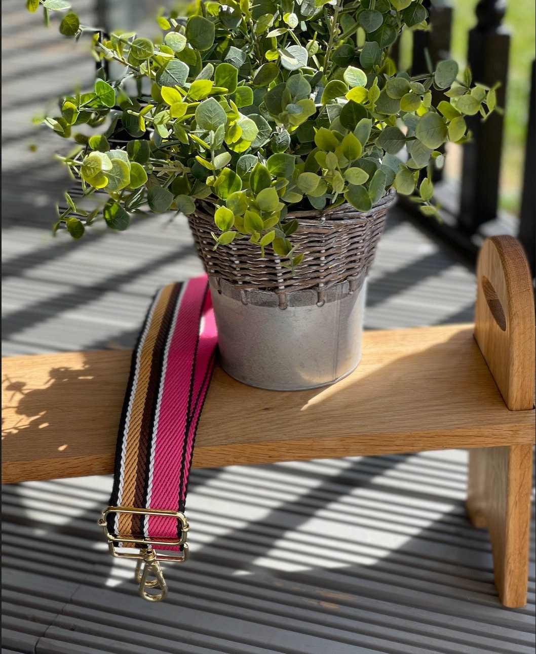 Pink and Brown Stripe Handbag Straps, Detachable Bag Strap, Crossbody Long Strap, Clip On Bag Strap GOLD Hardware