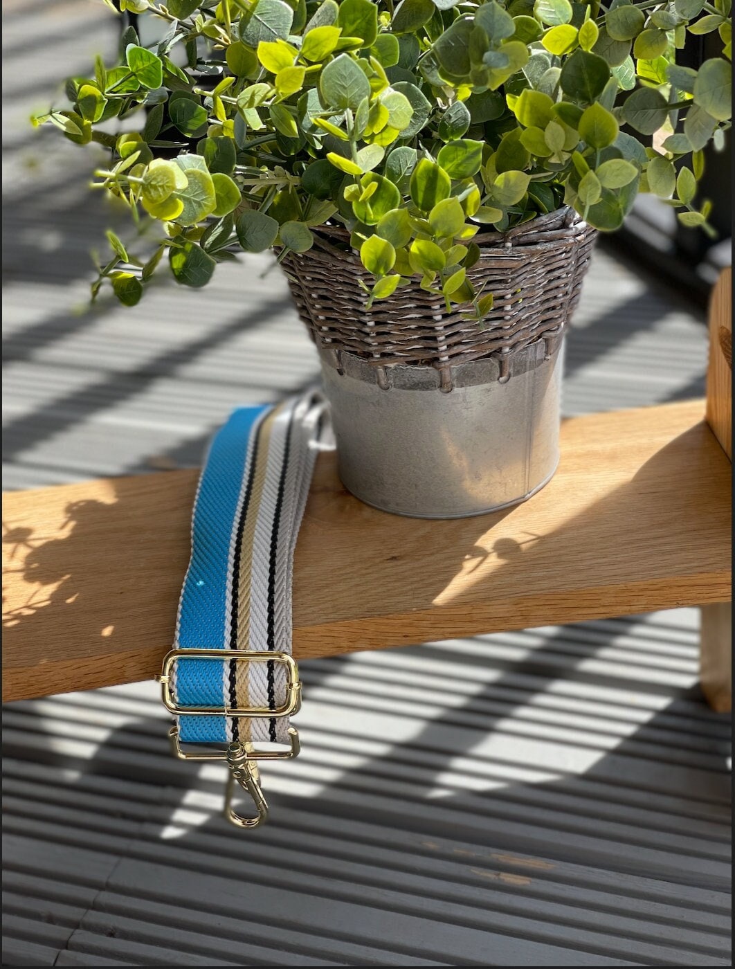 Blue and White Stripe Handbag Straps, Detachable Bag Strap, Crossbody Long Strap, Clip On Bag Strap GOLD Hardware