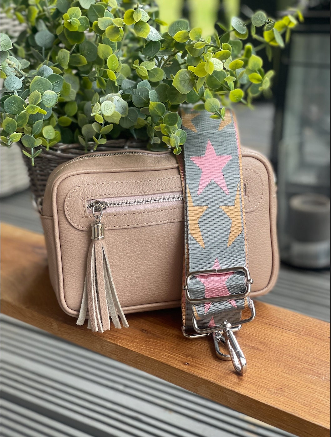 Made in Italy Dusky Pink Side Tassel Leather Camera Bag Crossbody Bag Handbag Crossbody Strap