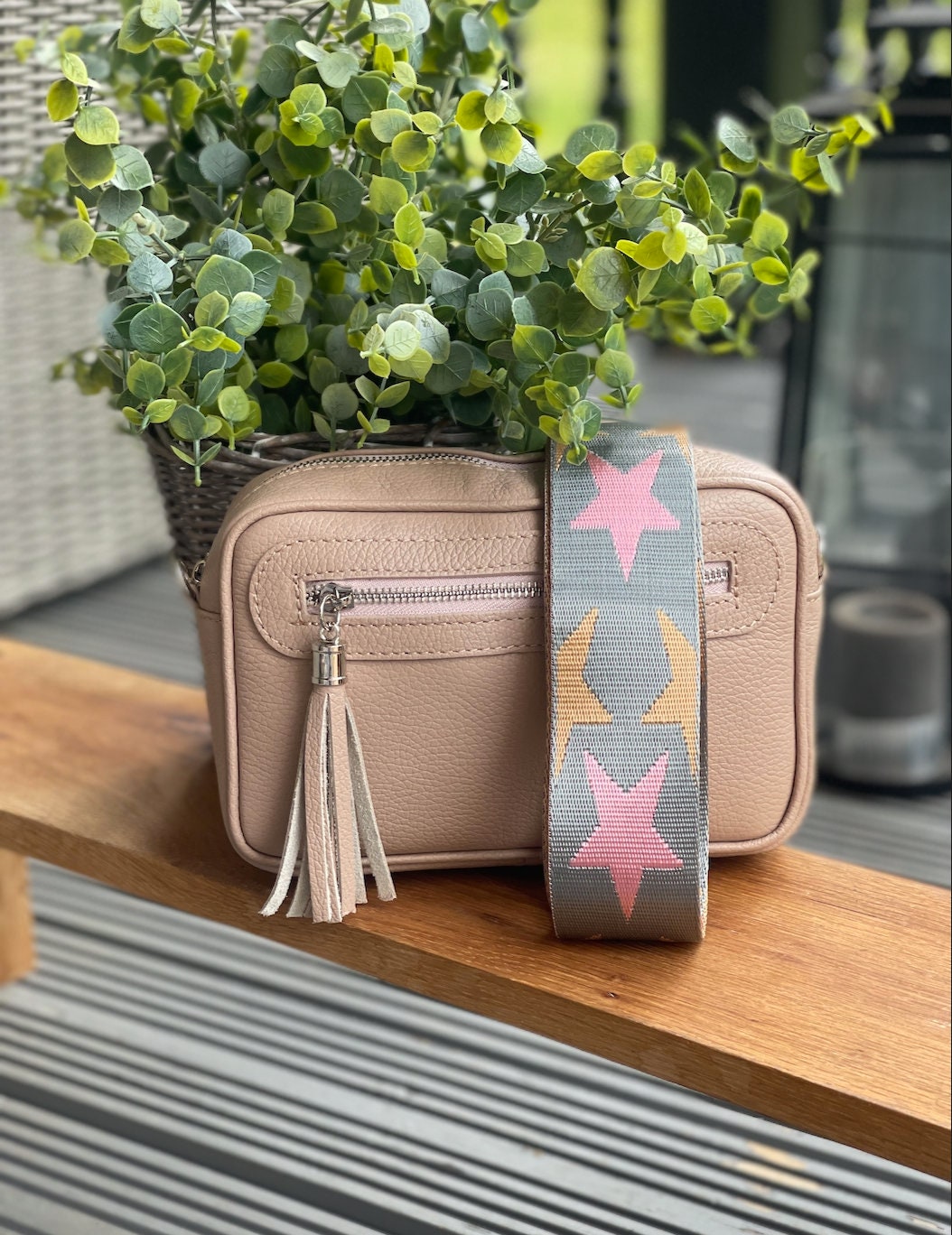Made in Italy Dusky Pink Side Tassel Leather Camera Bag Crossbody Bag Handbag Crossbody Strap