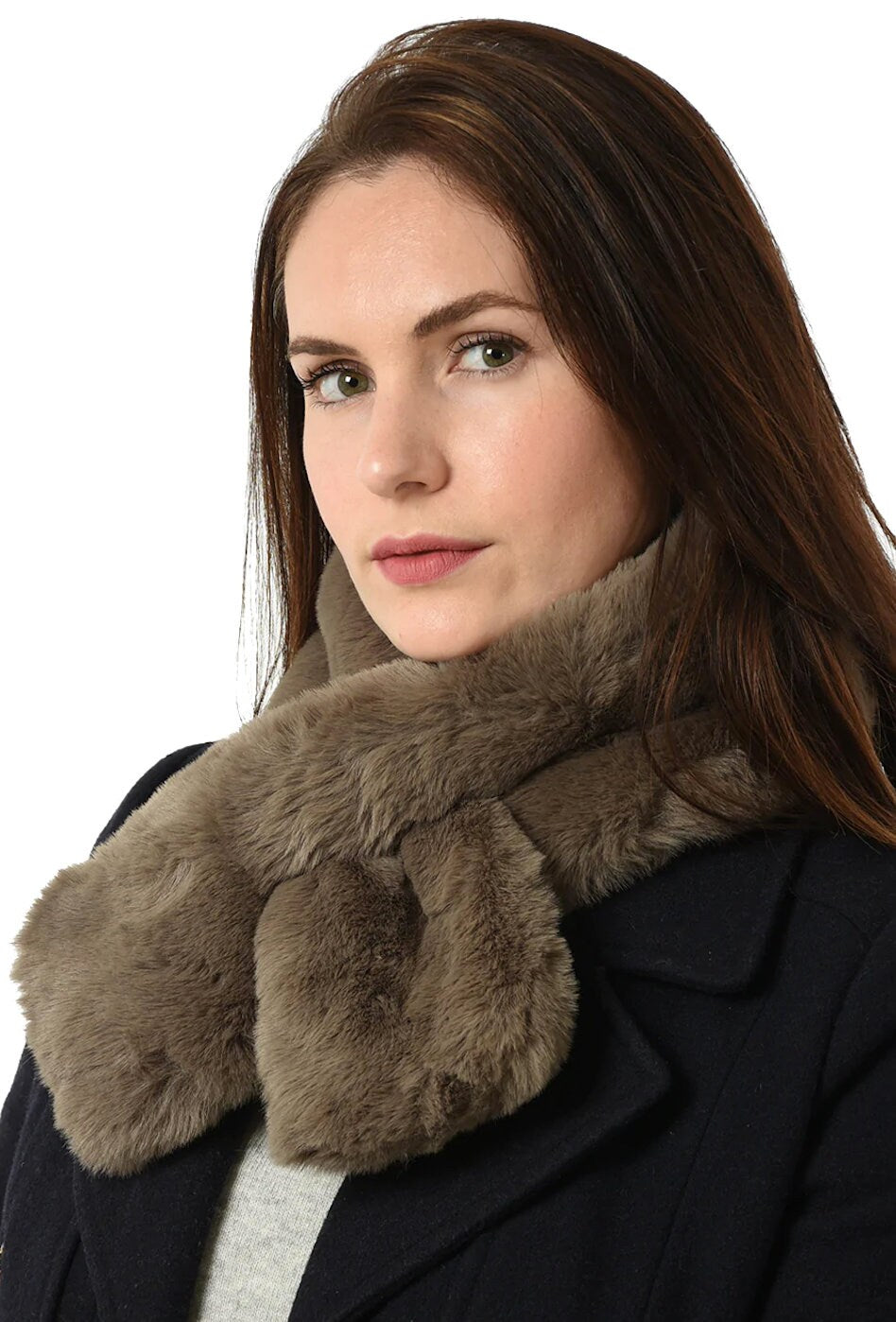 Taupe Short Tuck Through Faux Fur, Scarf, Faux Fur Collar