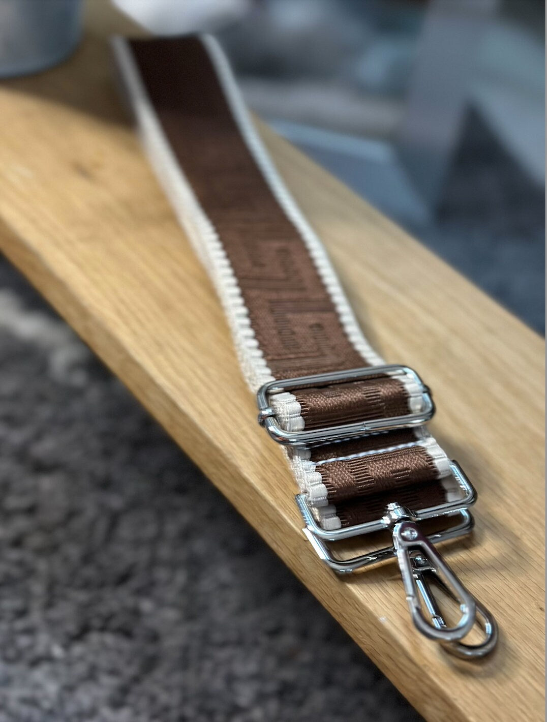 Maze Brown Patterned Handbag Straps, Detachable Bag Strap, Crossbody Long Strap, Clip On Bag Strap