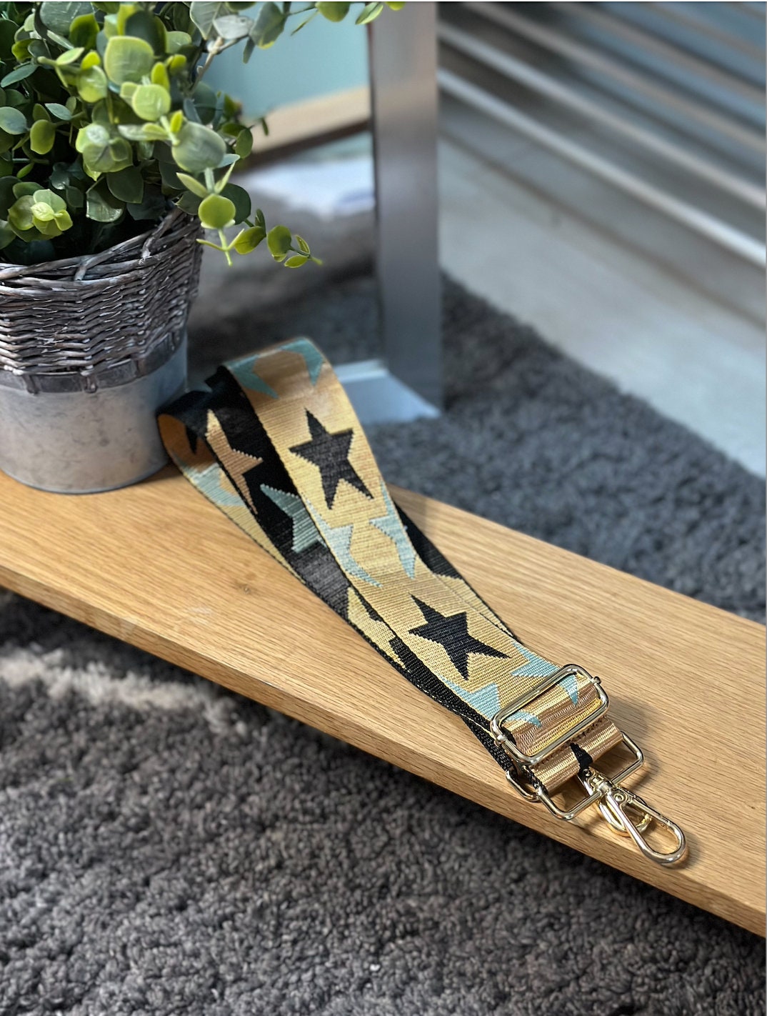 Black and Gold Star Handbag Straps, Detachable Bag Strap, Crossbody Long Strap, GOLD hardware Clip On Bag Strap