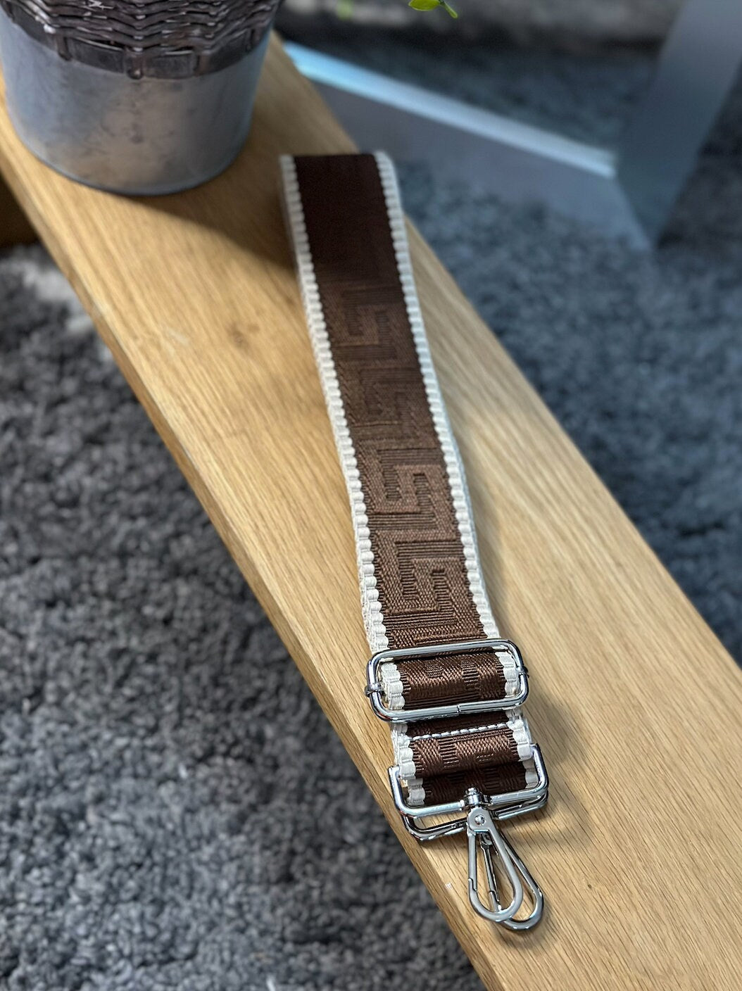 Maze Brown Patterned Handbag Straps, Detachable Bag Strap, Crossbody Long Strap, Clip On Bag Strap