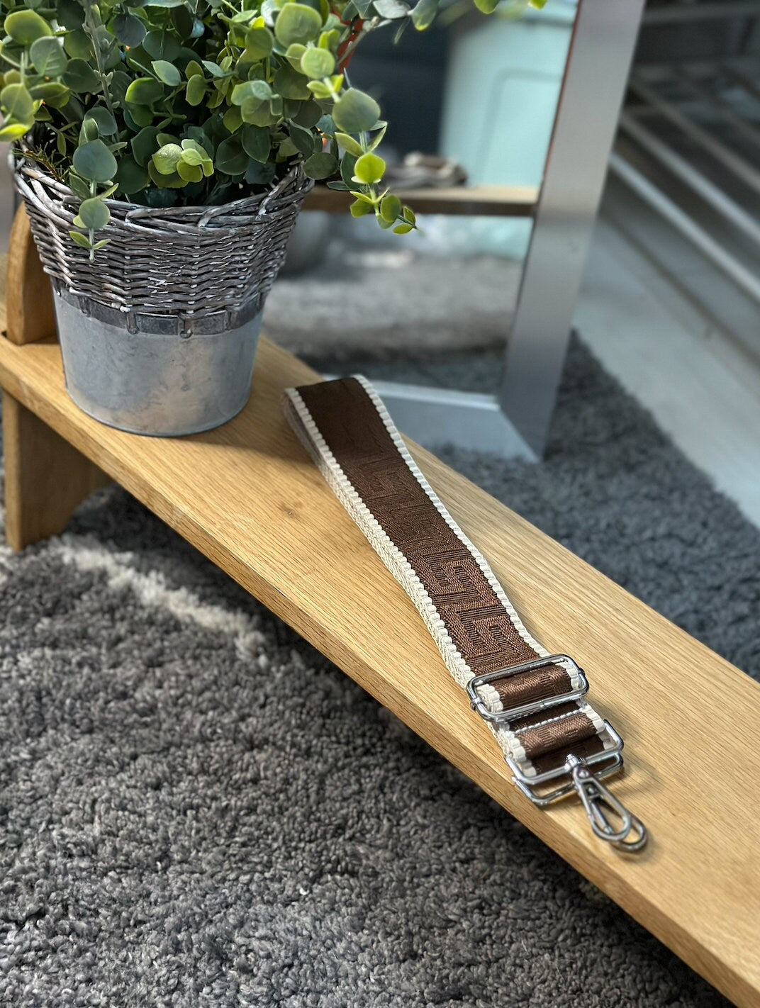 Maze Brown Patterned Handbag Straps, Detachable Bag Strap, Crossbody Long Strap, Clip On Bag Strap