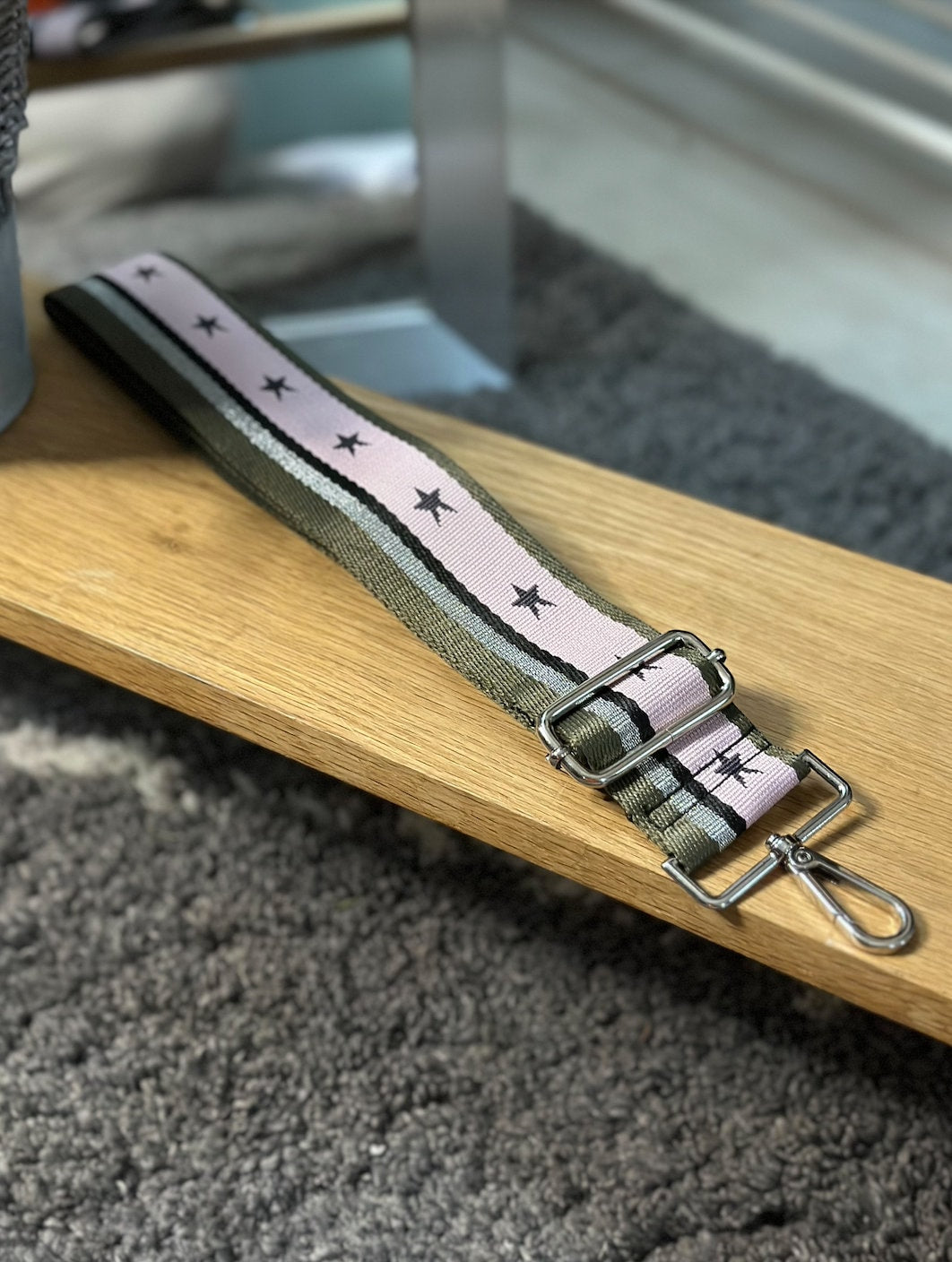 Olive Green and Pink Star Patterned Handbag Straps, Detachable Bag Strap, Crossbody Long Strap, Clip On Bag Strap