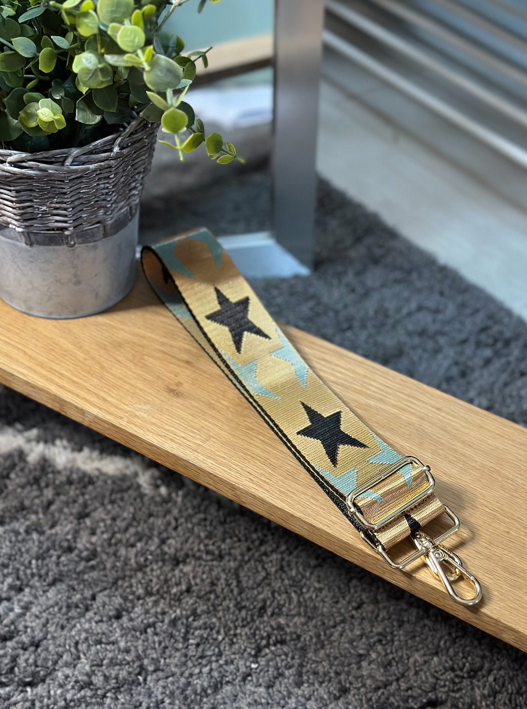 Black and Gold Star Handbag Straps, Detachable Bag Strap, Crossbody Long Strap, GOLD hardware Clip On Bag Strap