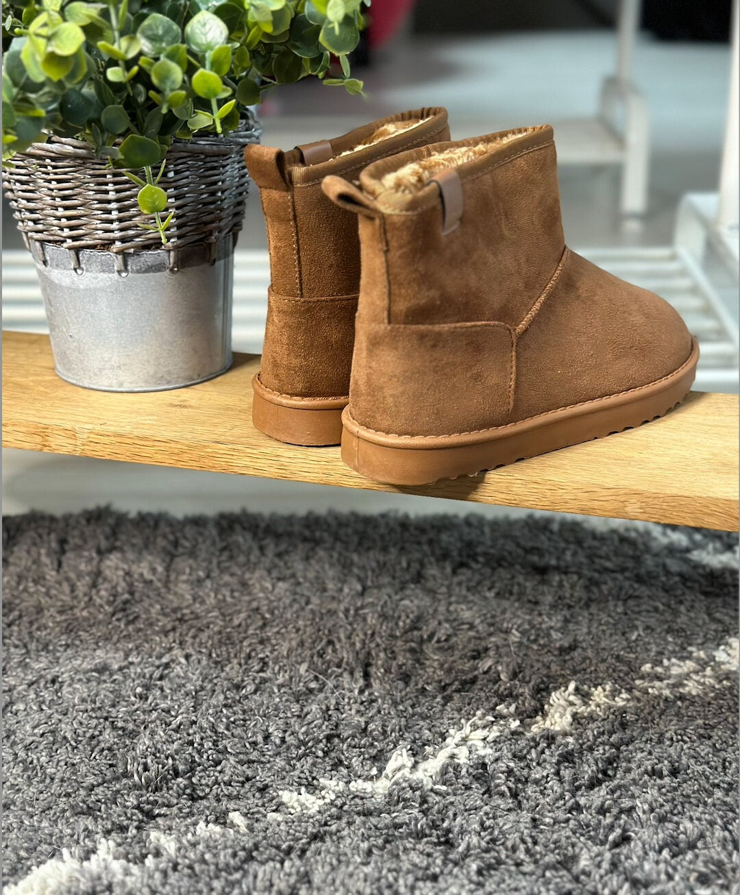 Women's Camel Mini Ankle Winter Boots, Winter Boots, Boots for Women, UGG Inspiration, Gifts for Her, Faux Fur,Faux Suede