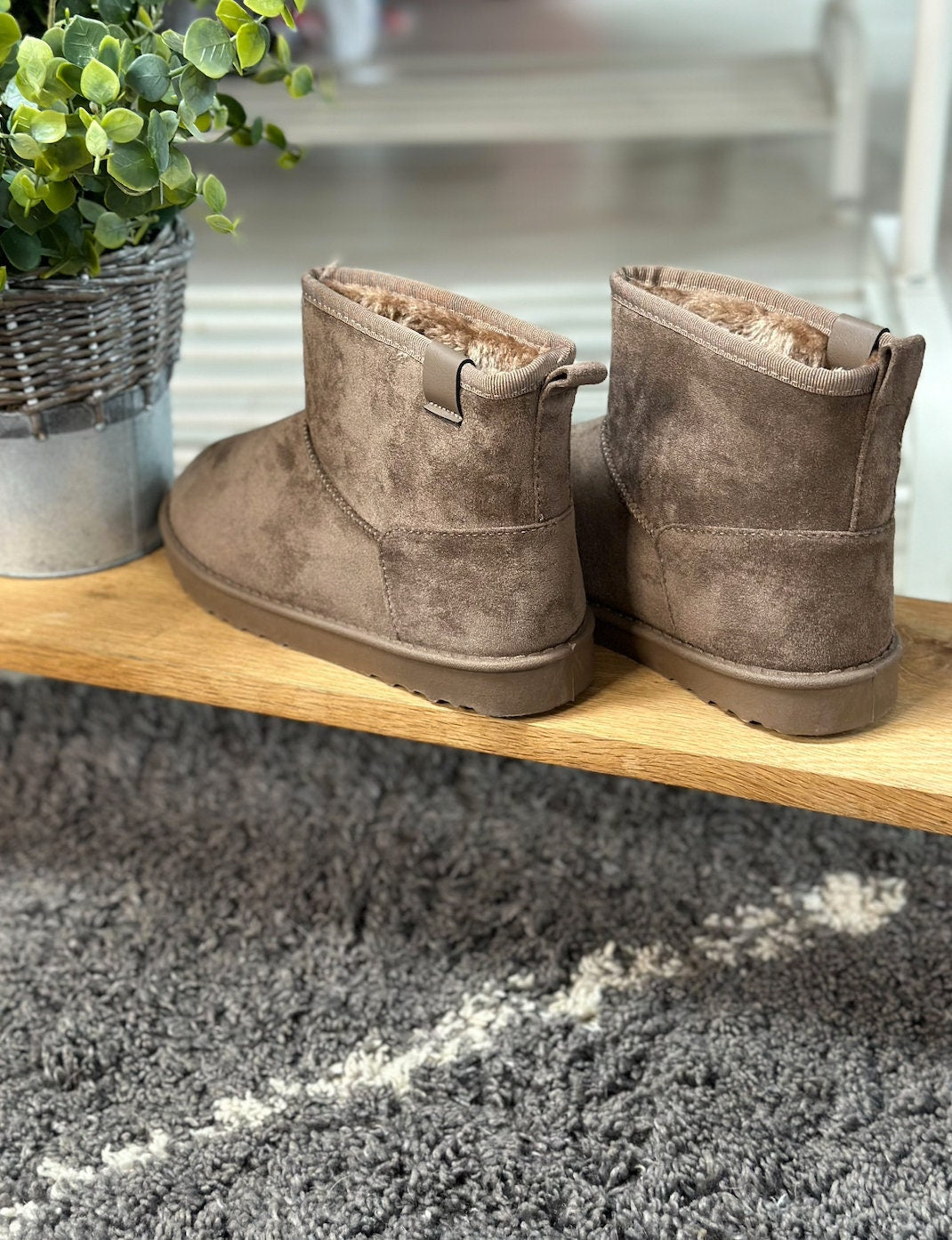 Women's Khaki l Mini Ankle Winter Boots, Winter Boots, Boots for Women, UGG Inspiration, Gifts for Her, Faux Fur,Faux Suede