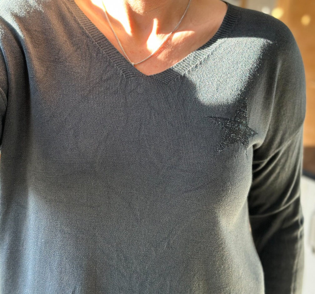 Made in Italy Grey V Neck Star Super Soft Jumper, Sweatshirt, Pullover