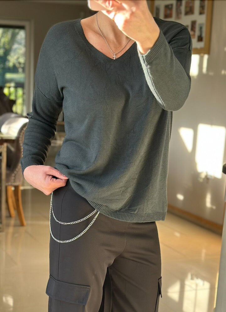 Made in Italy Grey V Neck Star Super Soft Jumper, Sweatshirt, Pullover