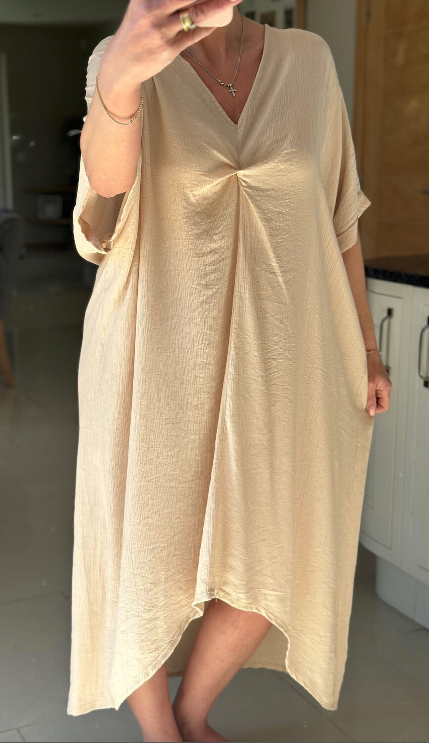 Made in Italy One Size Stone Front Knot Pullover Dress, Coverup