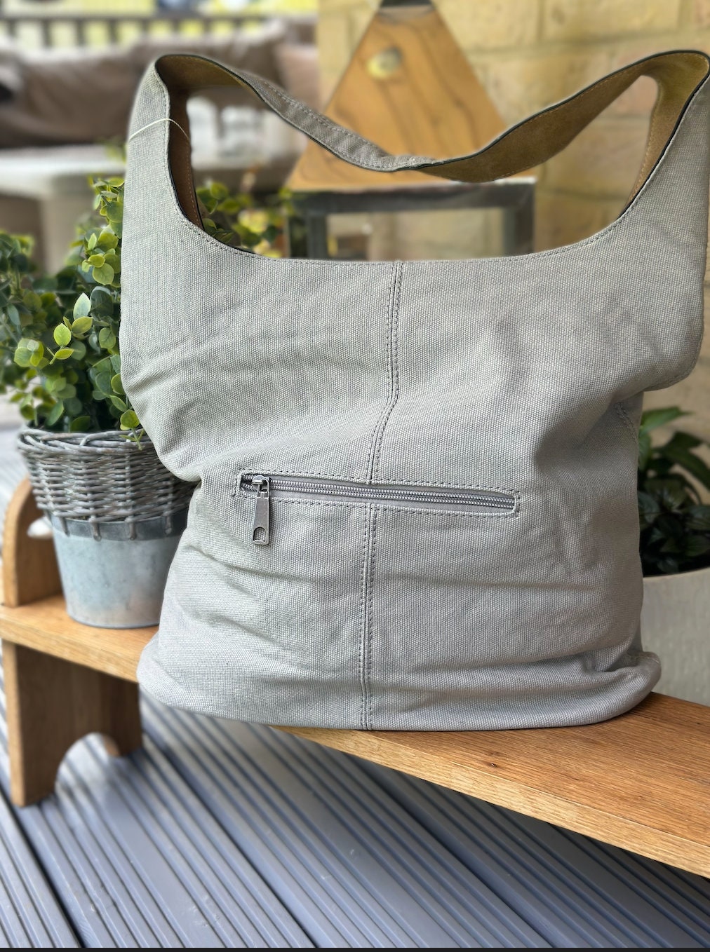 Pale Grey Sparkly Canvas Tote Bag, Shoulder Bag, Handbag, Shopping Bag