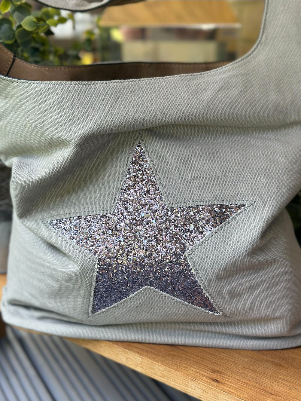 Pale Grey Sparkly Canvas Tote Bag, Shoulder Bag, Handbag, Shopping Bag