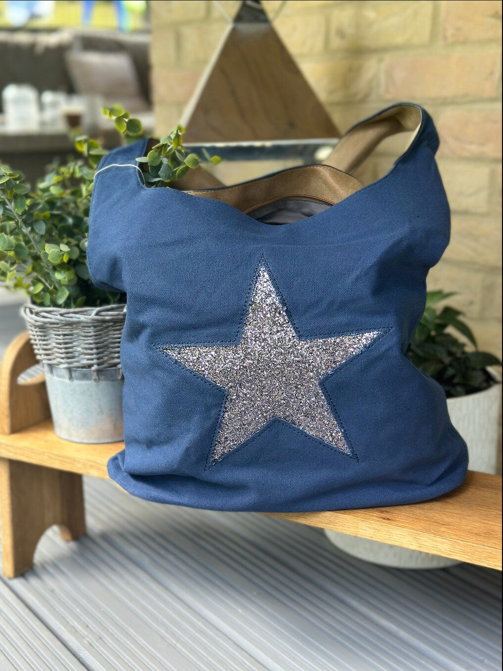 Navy Sparkly Canvas Tote Bag, Shoulder Bag, Handbag, Shopping Bag