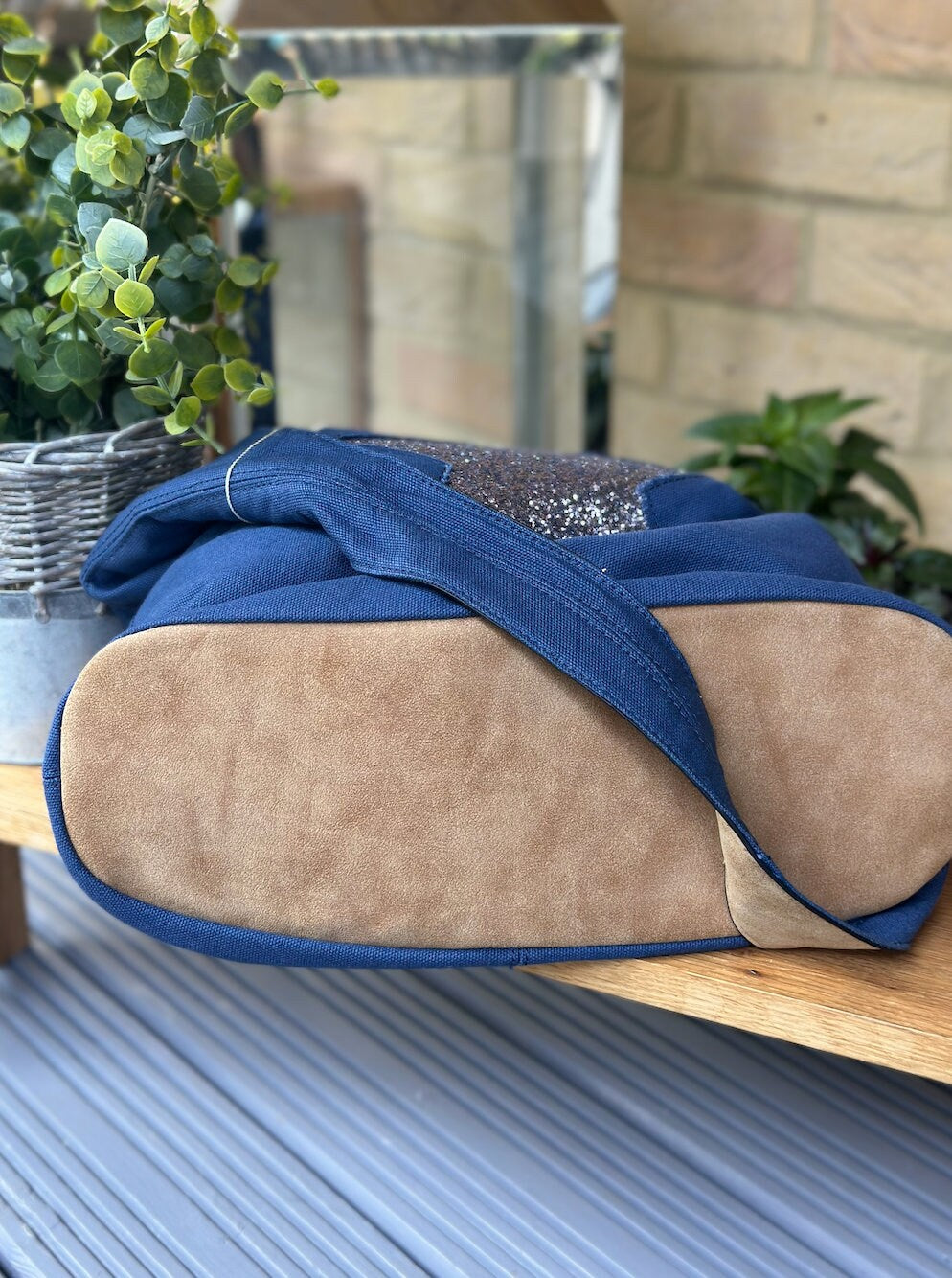 Navy Sparkly Canvas Tote Bag, Shoulder Bag, Handbag, Shopping Bag